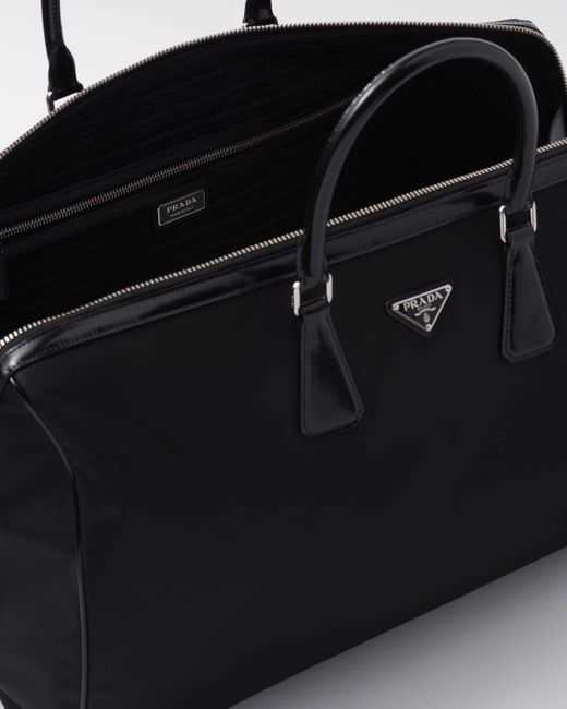 Prada Black Re-Nylon And Brushed Leather Duffel Bag for men