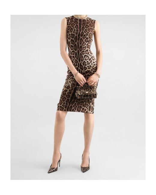 Dolce & Gabbana Brown Leo-Print Charmeuse Dress