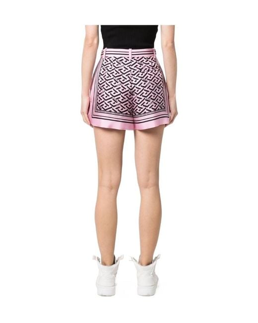 Versace Red Greca-Print Silk Shorts