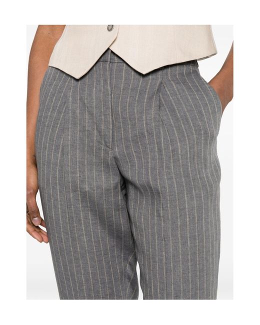 Peserico Gray Pinstripe-Pattern Pleated Trousers