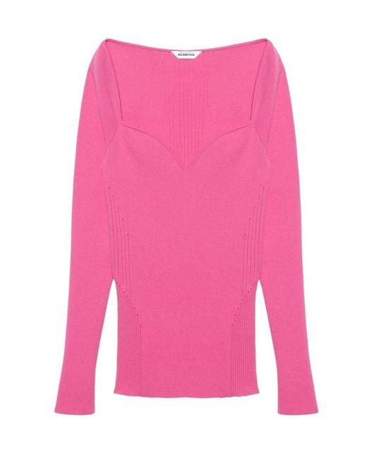 Balenciaga Pink Sweetheart Neckline Knit Top