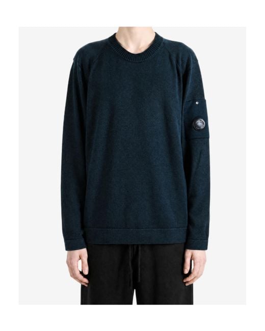 C P Company Blue Crewneck Lens Sweater for men