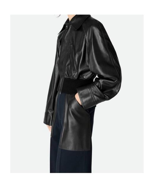 Bottega Veneta Black Zip-Up Slim Fit Leather Jacket