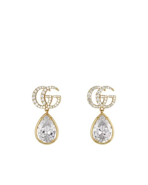 Gucci Metallic Gg Marmont Crystal Drop Earrings