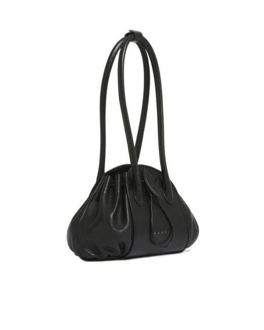 Marni Black Tulipea Logo Stamped Shoulder Bag
