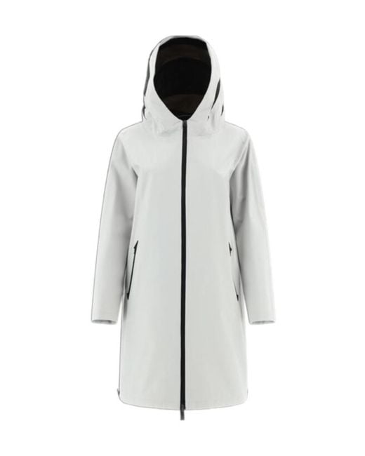 Herno Gray Long-Sleeved Hooded Zipped Coat