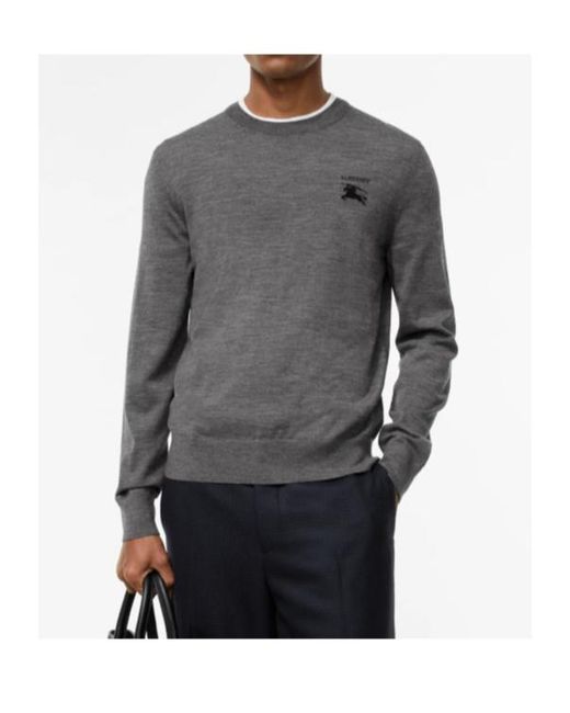 Burberry Gray Equestrian Knight Intarsia-Knit Jumper for men