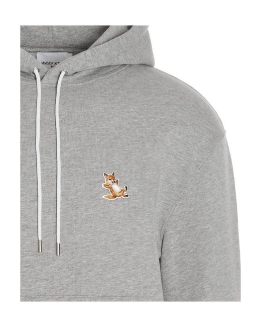 Maison Kitsuné Gray Fox-Embroidered Cotton Hoodie for men