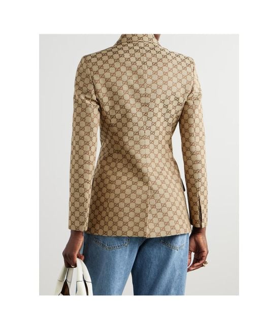 Gucci Natural Double-Breasted Gg Canvas Jacket