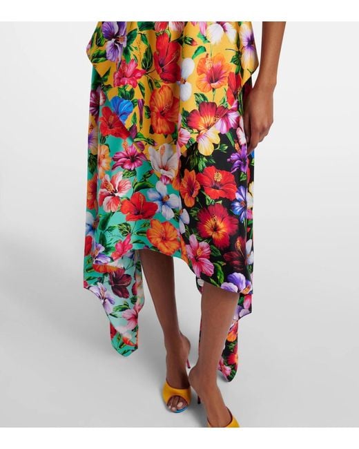 Dolce & Gabbana White Floral One-Shoulder Silk Midi Dress