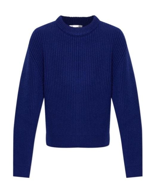 Jil Sander Blue Ribbed Crew-Neck Knitted Jumper