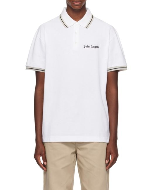 Palm Angels White Logo-Print Cotton Polo Shirt for men