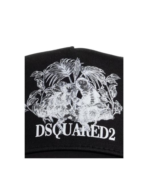 DSquared² Black Monkey Business Print Baseball Hat for men