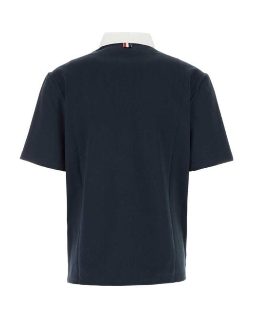 Thom Browne Blue Logo Patch Polo Shirt for men