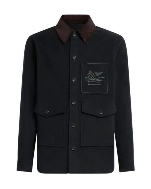 Etro Black Pegaso Embroidered Flap Pocket Jacket for men