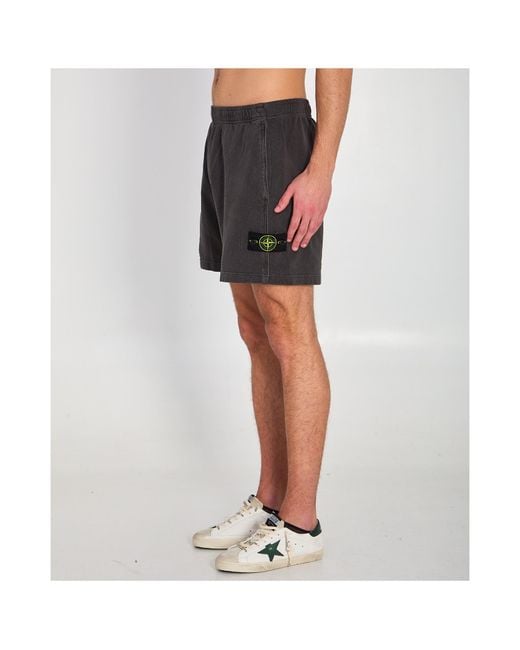 Stone Island Black Logo Patch Elasticated Waistband Shorts for men