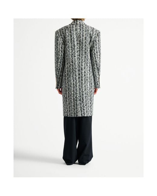 Balmain Gray Long Tweed Coat