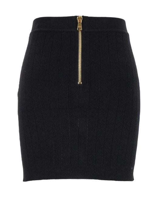 Balmain Black Buttoned Knitted Skirt