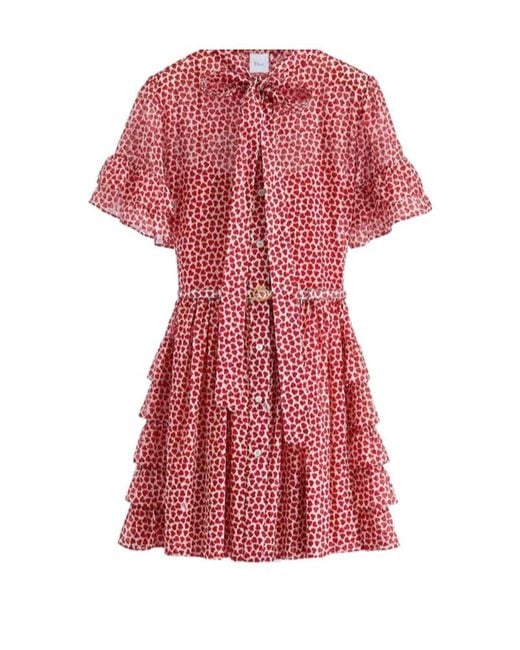 Dior Red Qixi Short Ruffled Dress With Belt
