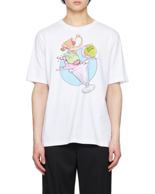 Maison Kitsuné White Illustration-Print Crew-Neck T-Shirt for men