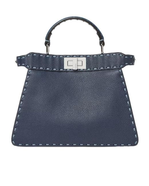 Fendi Blue Multicolored Selleria Bag With 556 Hand-Sewn Topstitches