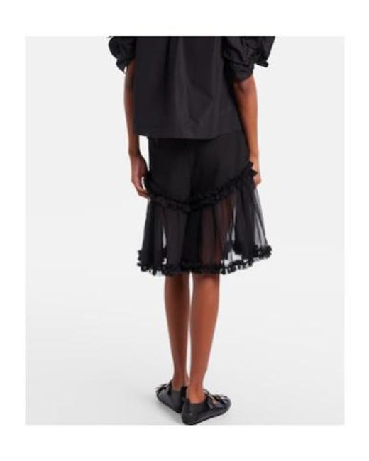 Comme des Garçons Black Ruffled Tulle And Wool Shorts