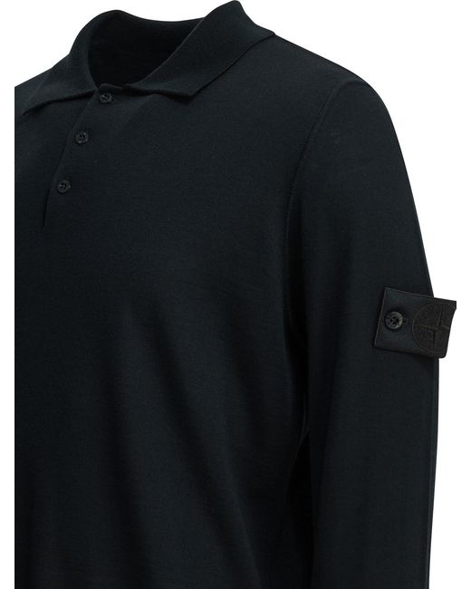 Stone Island Black Long Sleeve Polo Shirt for men
