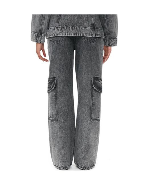 Ganni Gray Logo Patch Wide Leg Cargo Jeans