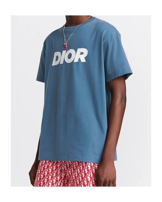 Dior Blue Homme Logo Printed Crewneck T-Shirt for men