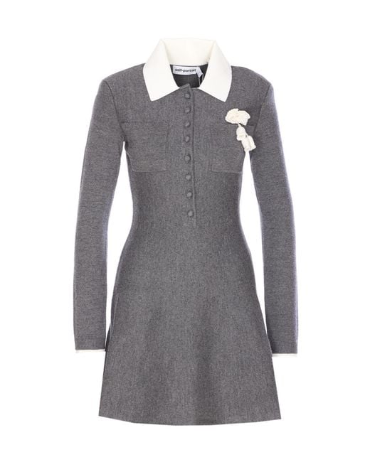 Self-Portrait Gray Crochet Flower Collared Knitted Mini Dress