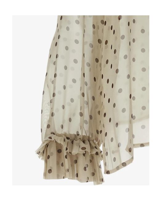 P.A.R.O.S.H. Natural Pallina Ruffled Polka-Dot Blouse