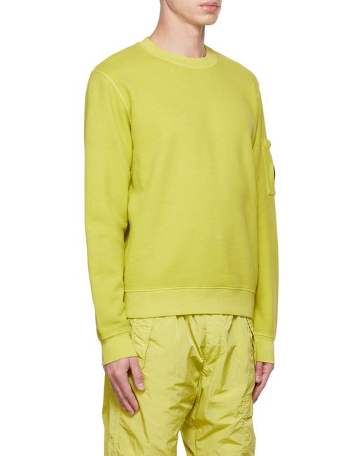 C P Company Yellow Emerized Diagonal Fleece Sweatshirt for men