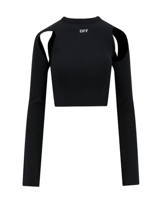 Off-White c/o Virgil Abloh Black Logo Printed Cut-Out Detailed Top