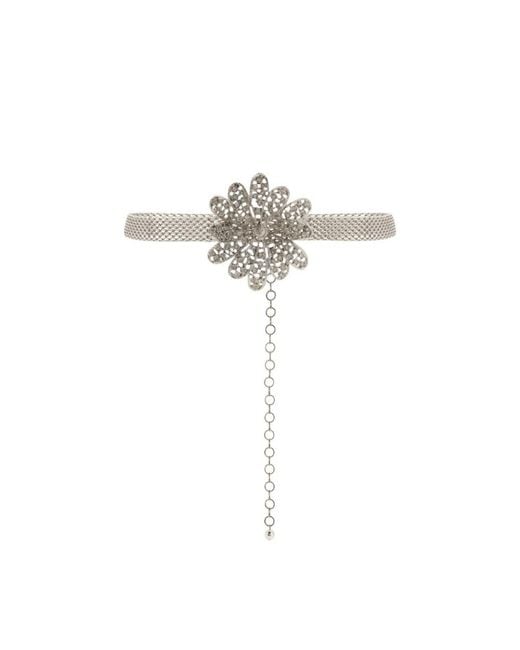 Alessandra Rich White Floral Detailed Embellished Belt