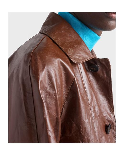 Prada Brown Vintage-Look Leather Blouson Jacket for men