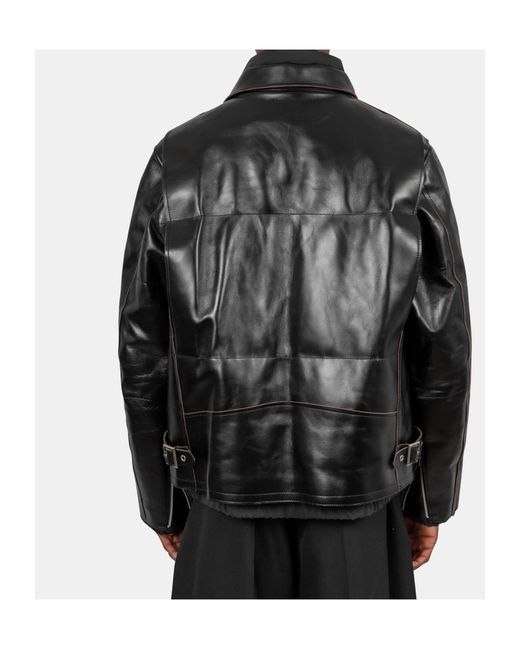 Sacai Black Relaxed Leather Jacket for men