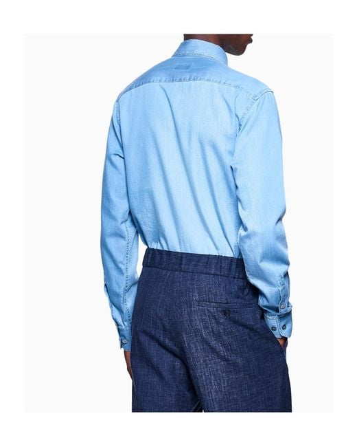 Giorgio Armani Blue Slim-Fit Denim Shirt for men