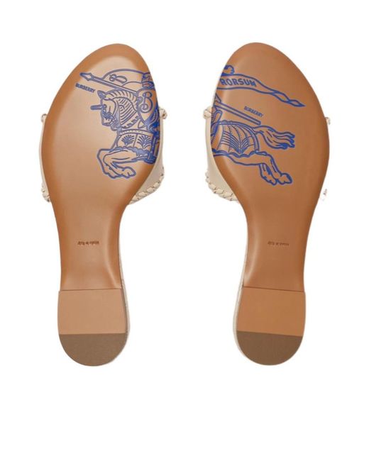 Burberry White Leather Knight Stamp Slides