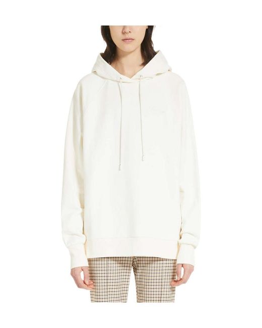Sportmax White Logo Embroidered Long-Sleeved Hoodie