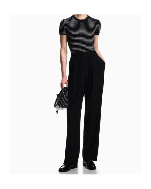 Emporio Armani Black Loose Fit High Waist Trousers