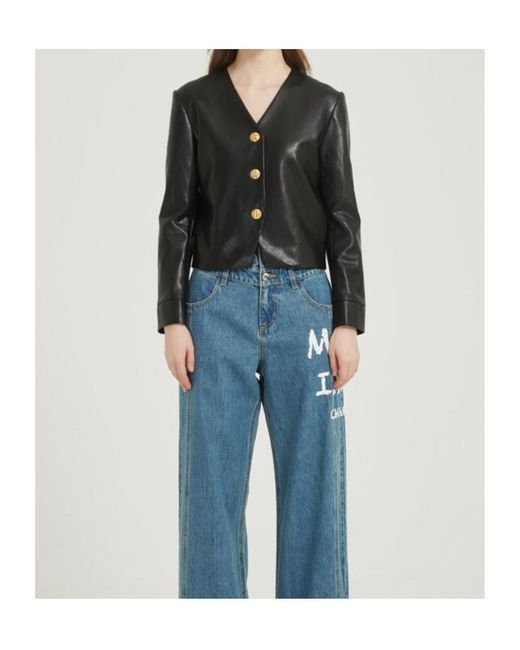 Marissa Chiara Black V-Neck Leather Jacket