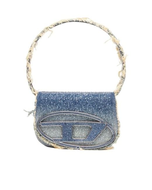 DIESEL Blue 1Dr Logo Plaque Denim Shoulder Bag
