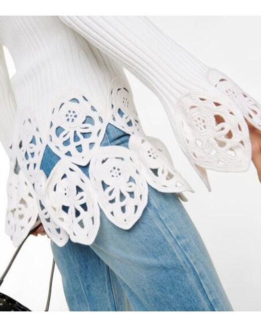Rabanne White Crochet-Trimmed Wool-Blend Top