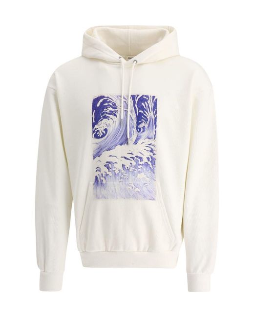 Céline White Loose Wave Hoodie for men