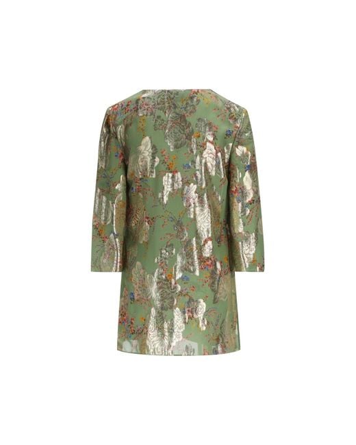 Valentino Green Draped Floral Jacquard Top