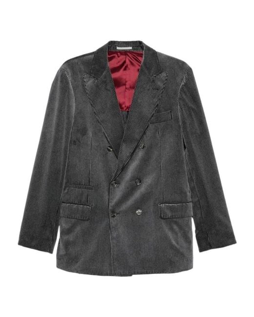 Brunello Cucinelli Gray Double-Breasted Corduroy Blazer for men