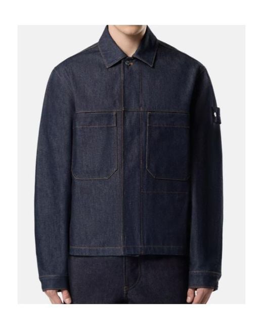 Stone Island Blue Logo Patch Denim Shirt Jacket for men