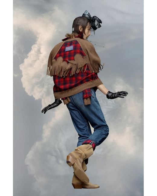 Maison Margiela Red Pendleton Fringe Cardigan for men