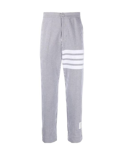 Thom Browne Gray 4-Bar Seersucker Tailored Trousers for men