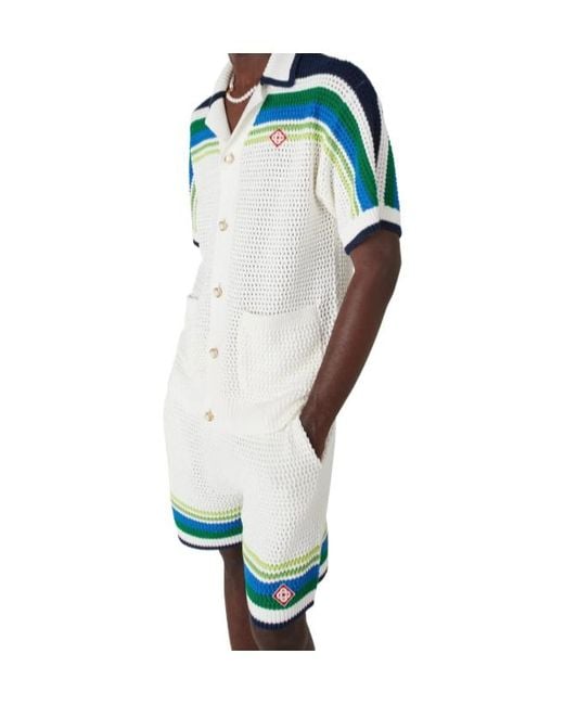 Casablanca Blue Striped Knitted Polo Shirt for men